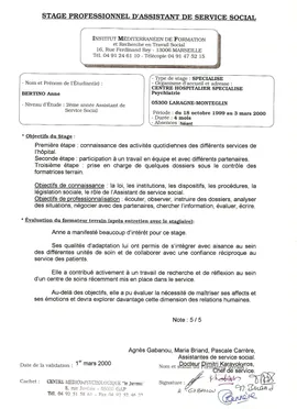 2000 · Deuxième stage, au centre hospitalier spécialisé de Laragne