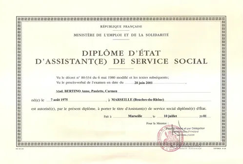 2001 · Diplôme d’État d’assistante de service social