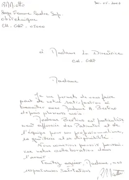 2002 · Lettre de Rose-Marie Miotto, service de maternité