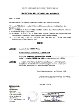 2009 · Mutation au centre hospitalier de Pierrefeu-du-Var