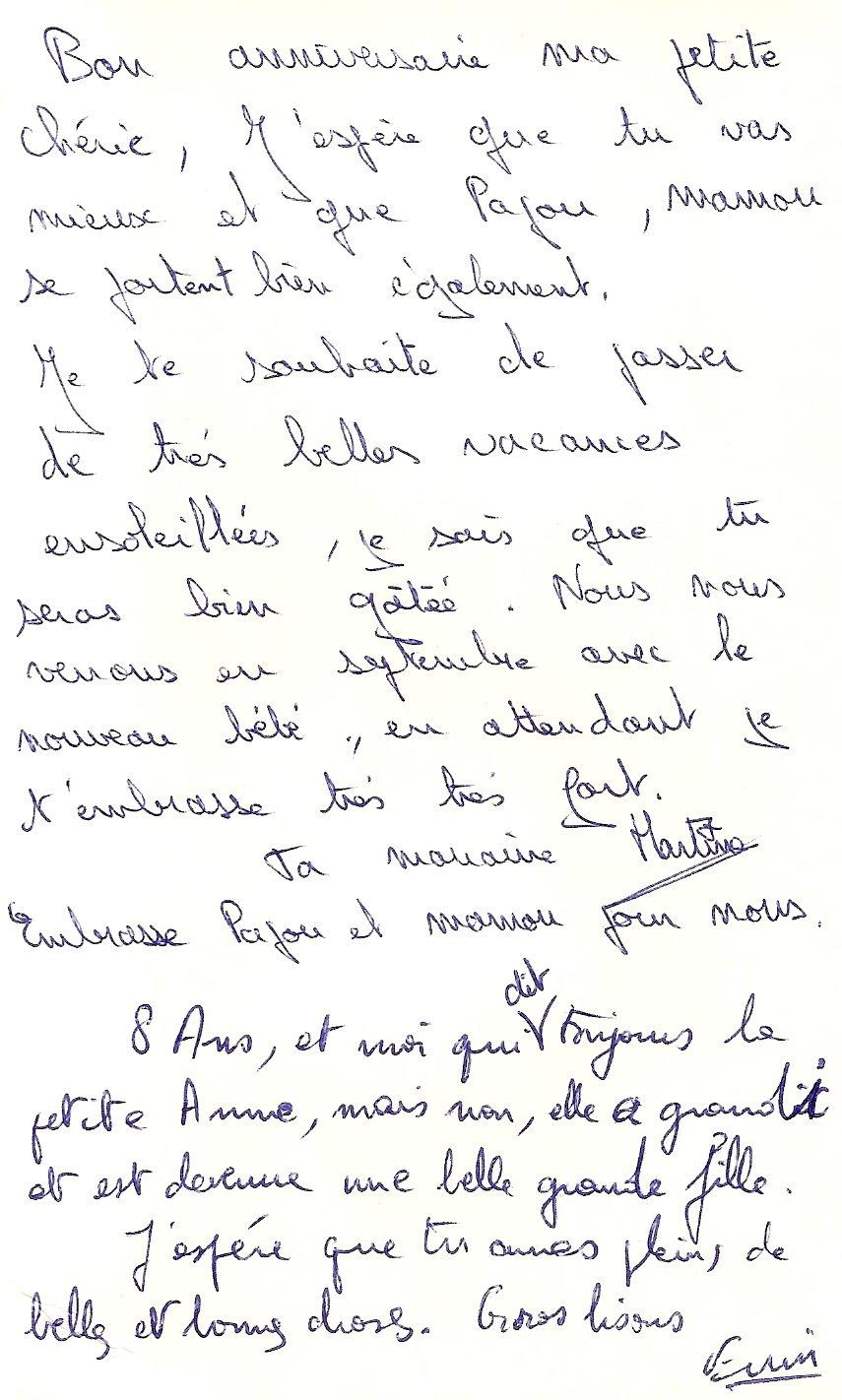Lettre de MartineErvin, août 1983