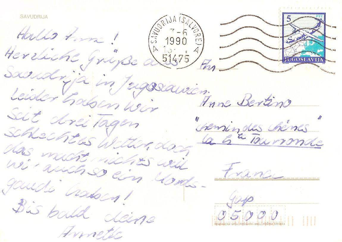 Lettre de Annette, juin 1990