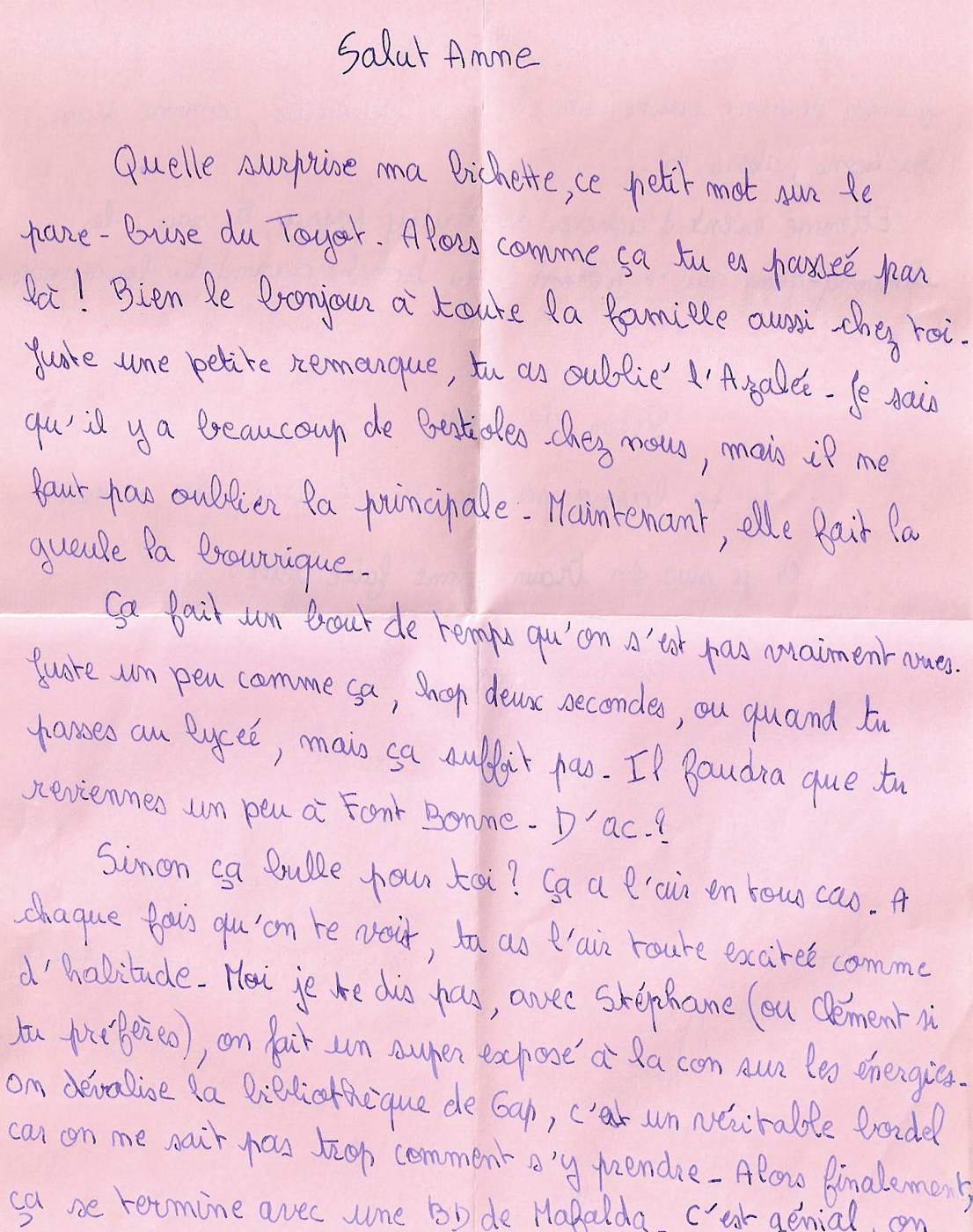 Lettre de Annie, février 1991