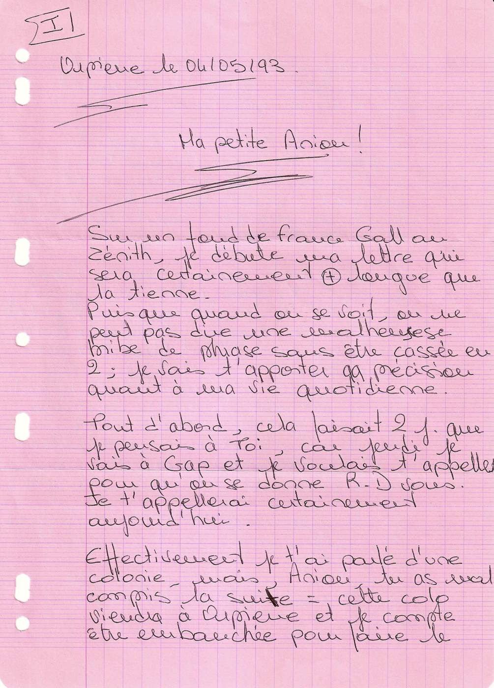 Lettre de Britta, mai 1993