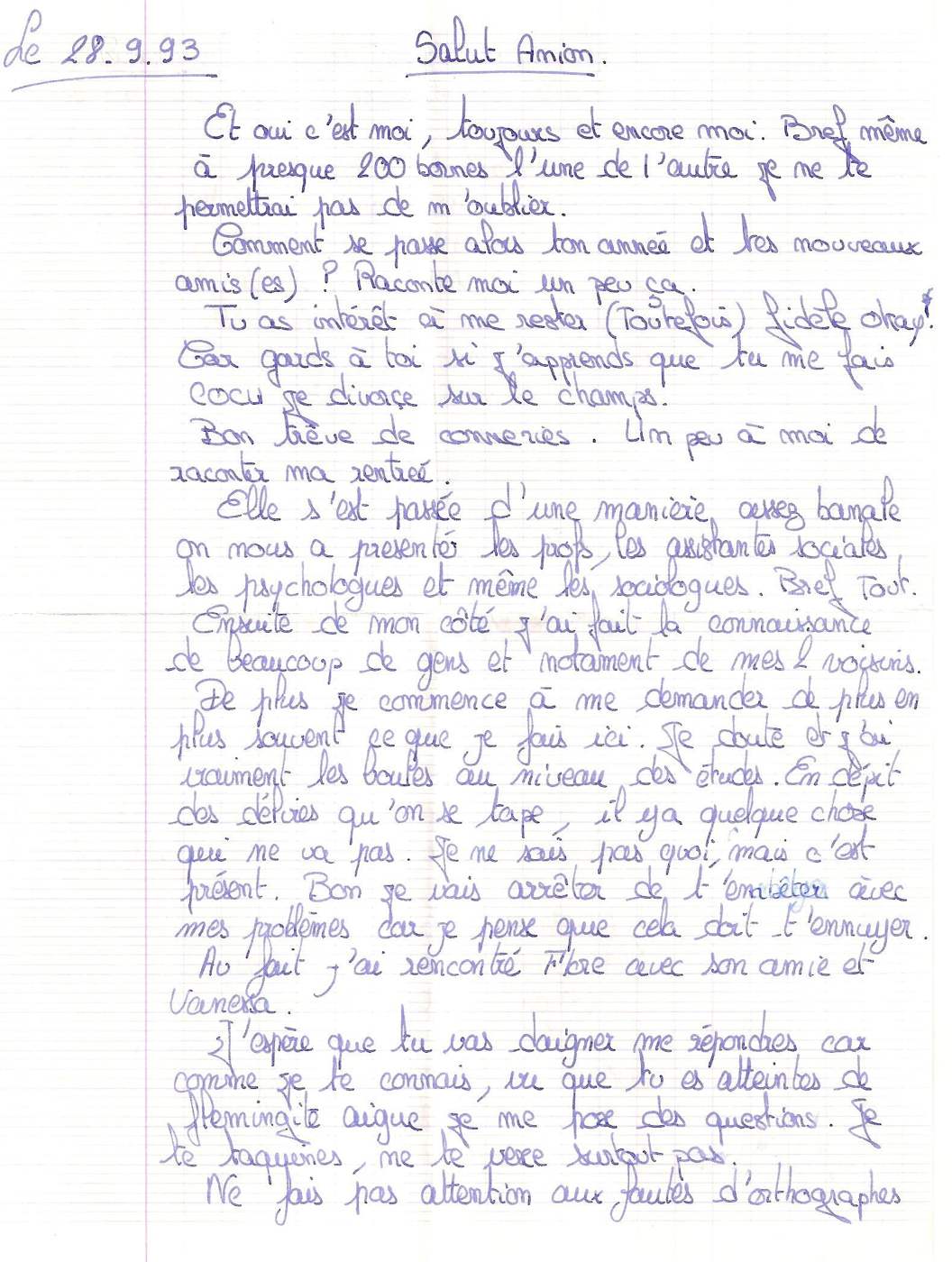 Lettre de Soad, septembre 1993