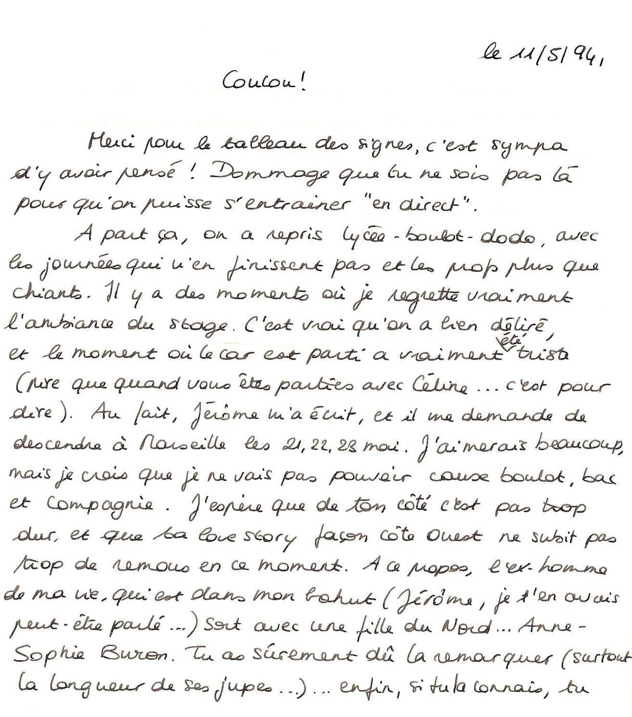 Lettre de Marie-Hélène, mai 1994