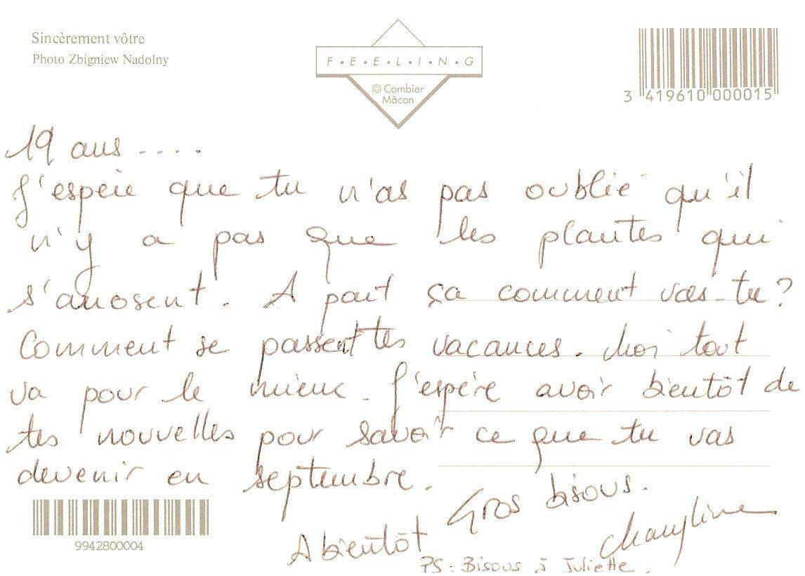Lettre de Maryline, août 1994