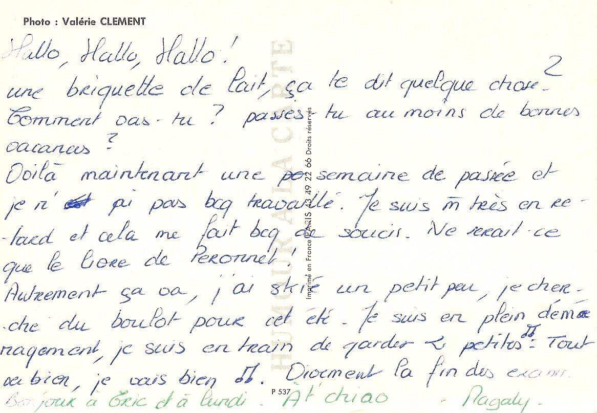 Lettre de Magaly, avril 1995