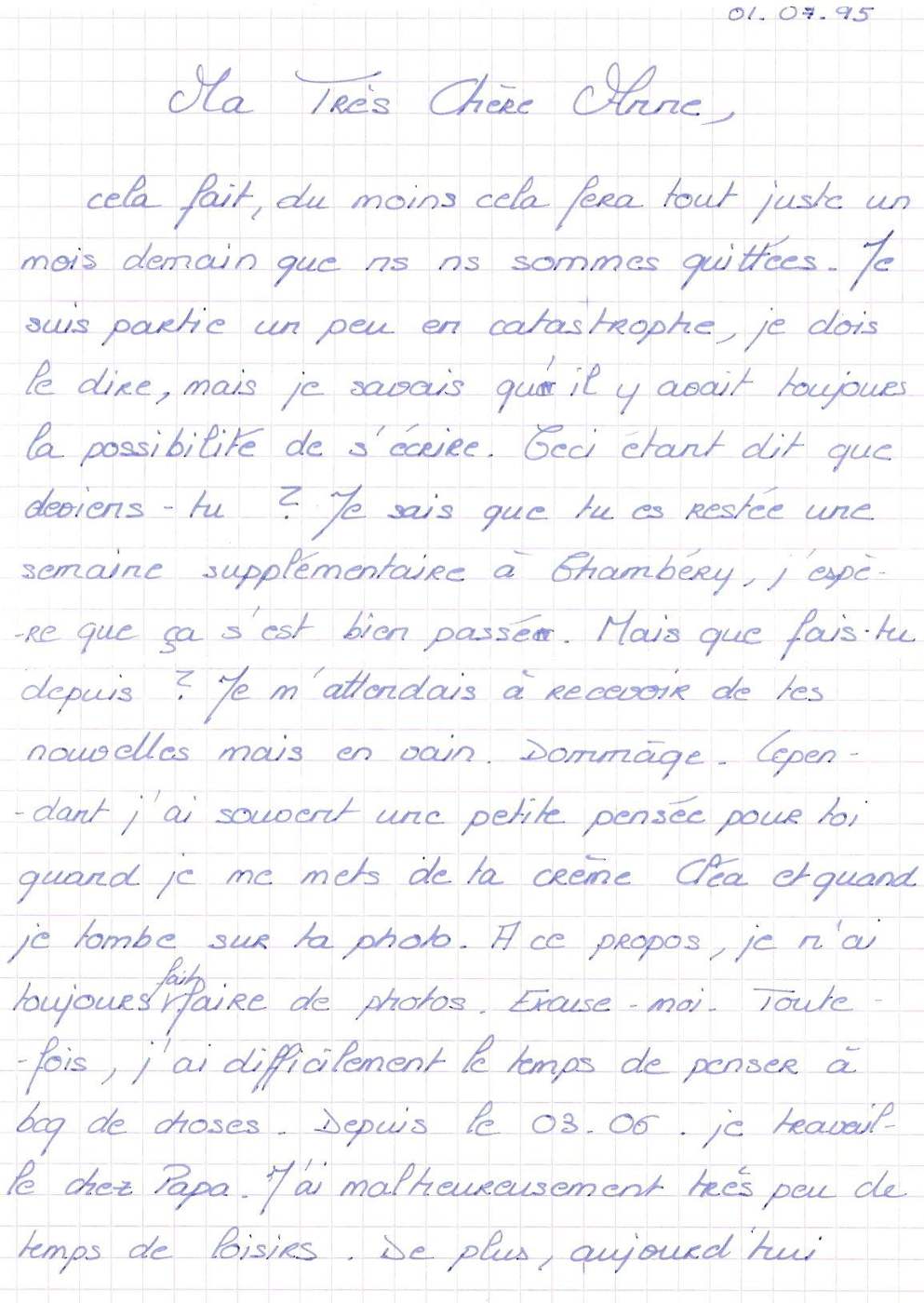Lettre de Magaly, juillet 1995