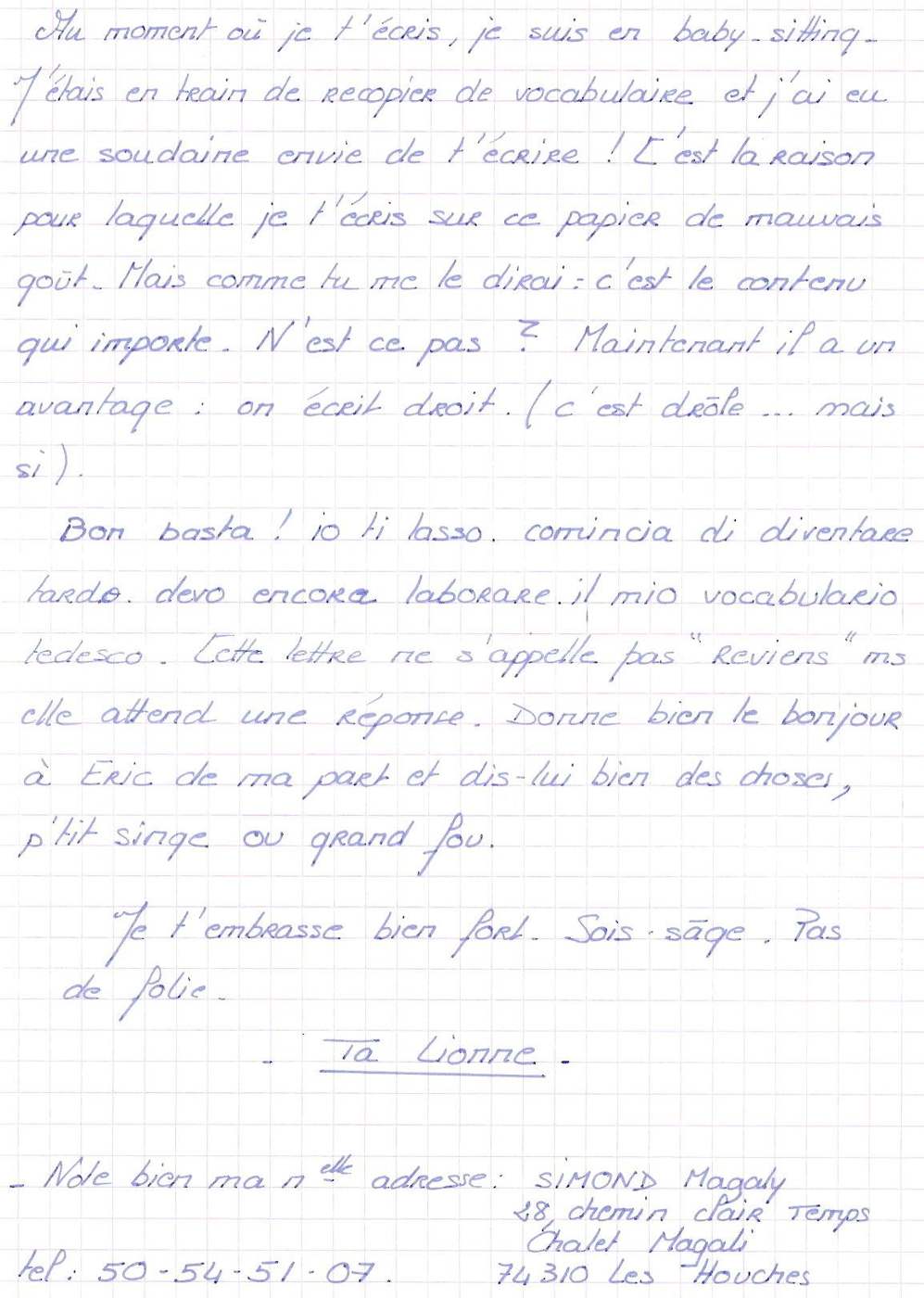 Lettre de Magaly, juillet 1995