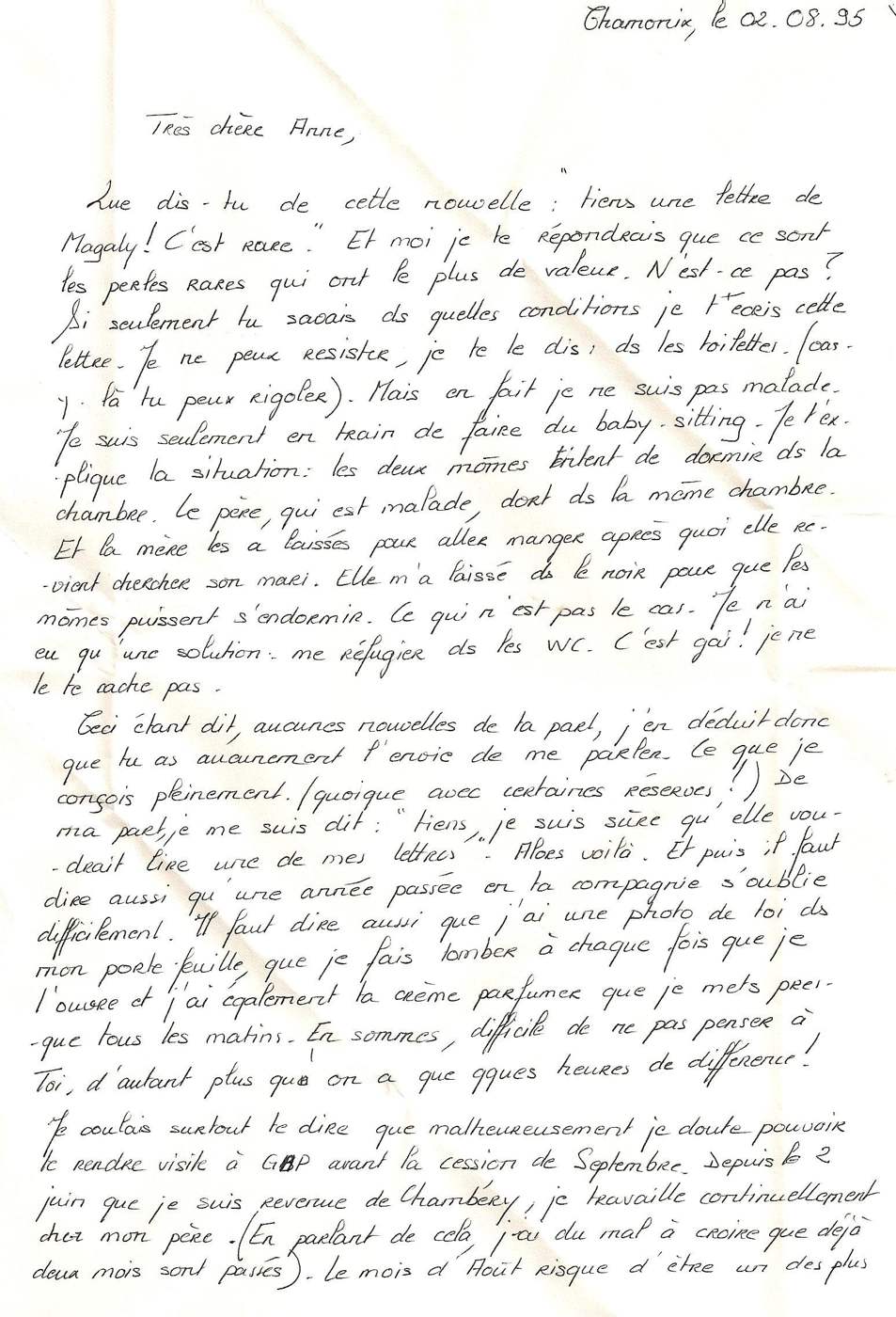 Lettre de Magaly, août 1995