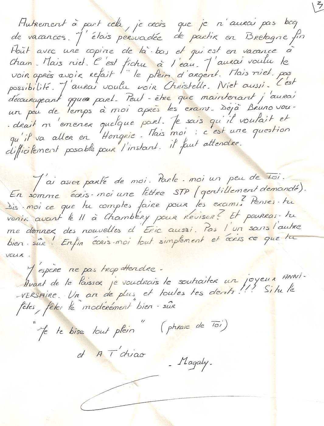 Lettre de Magaly, août 1995