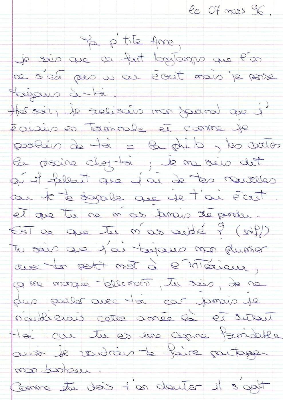 Lettre de Déborah, mars 1996