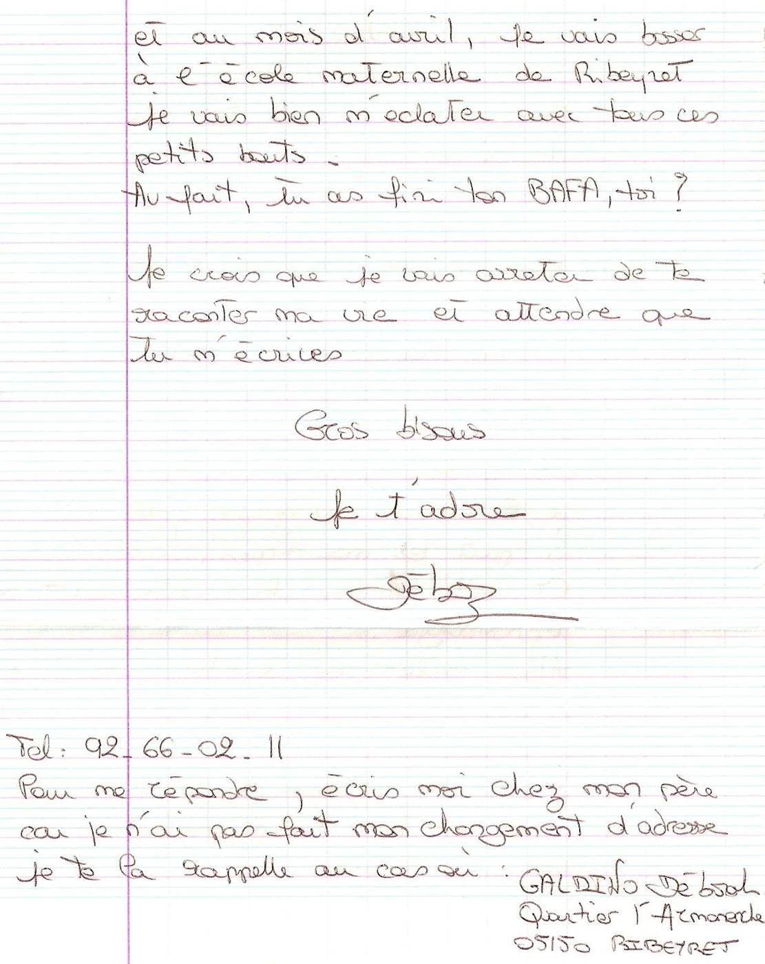 Lettre de Déborah, mars 1996