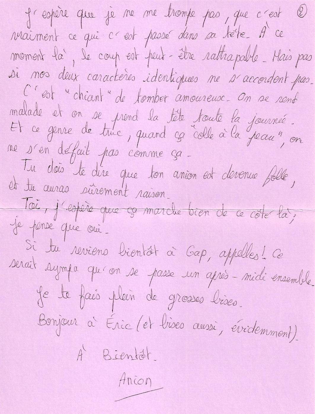 Lettre de Annie, mai 1996