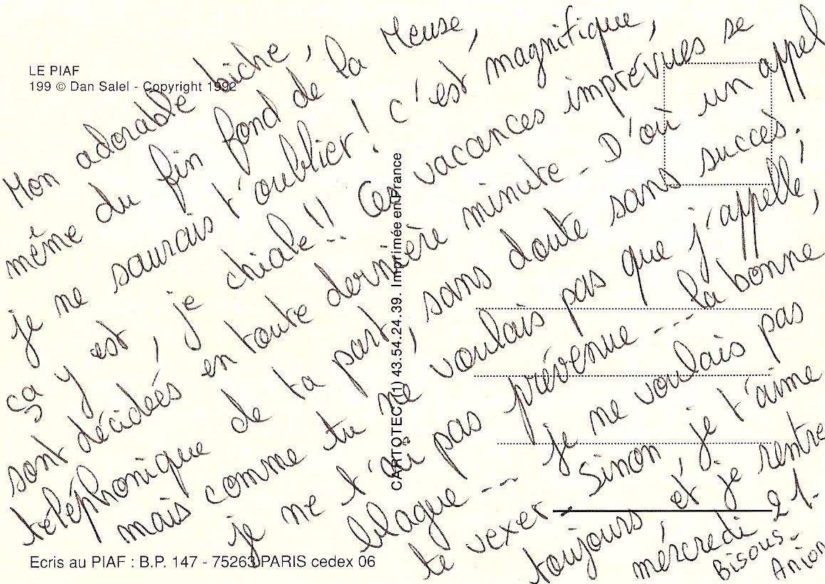 Lettre de Annie, août 1996
