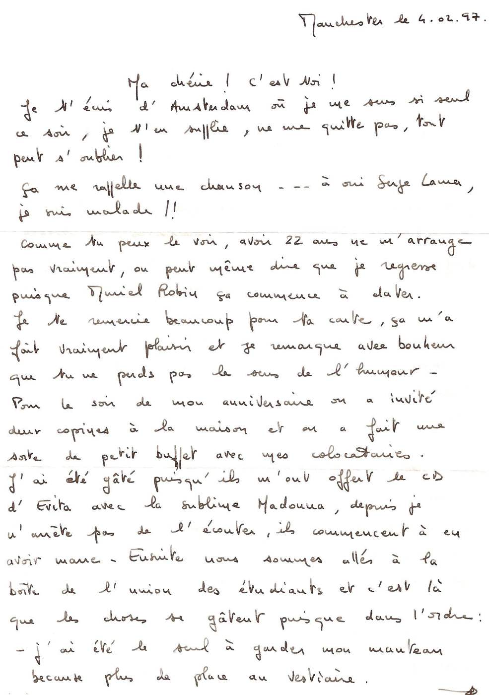 Lettre de Yann, février 1997