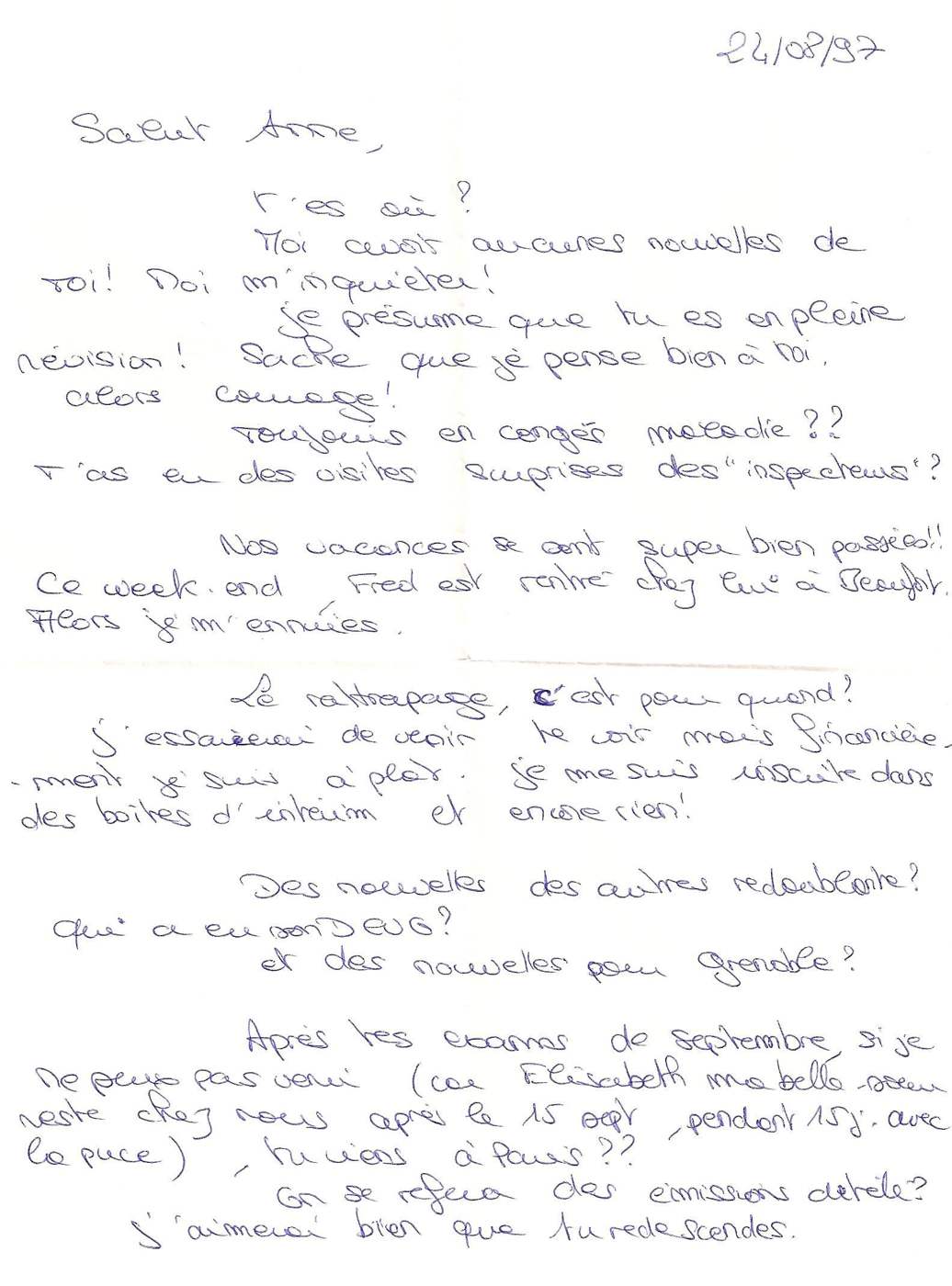 Lettre de Céline, août 1997