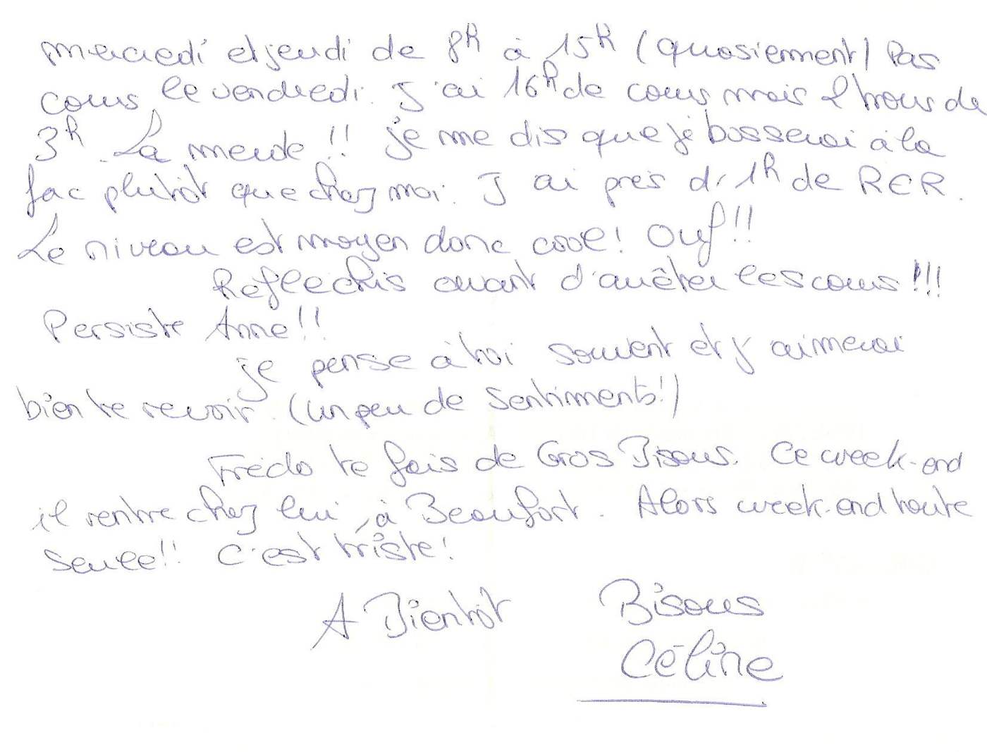 Lettre de Céline, octobre 1997