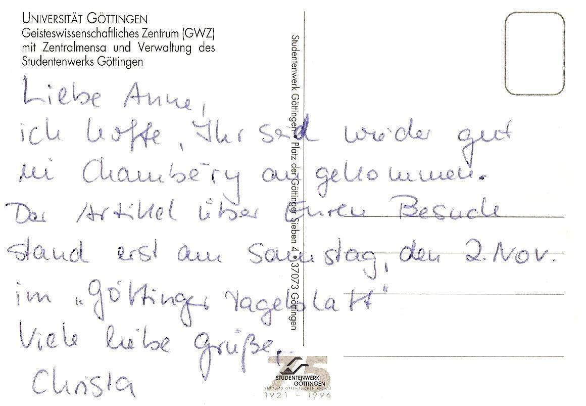 Lettre de Göttingen, novembre 1997