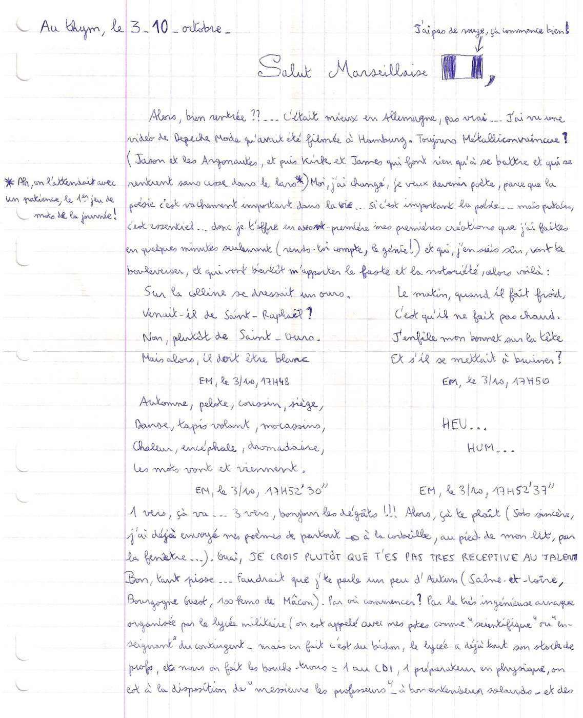 Lettre de Eric, octobre 1999