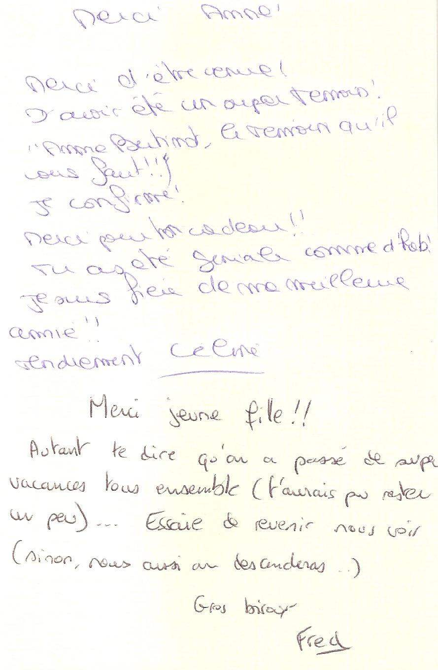 Lettre de Céline, août 2001