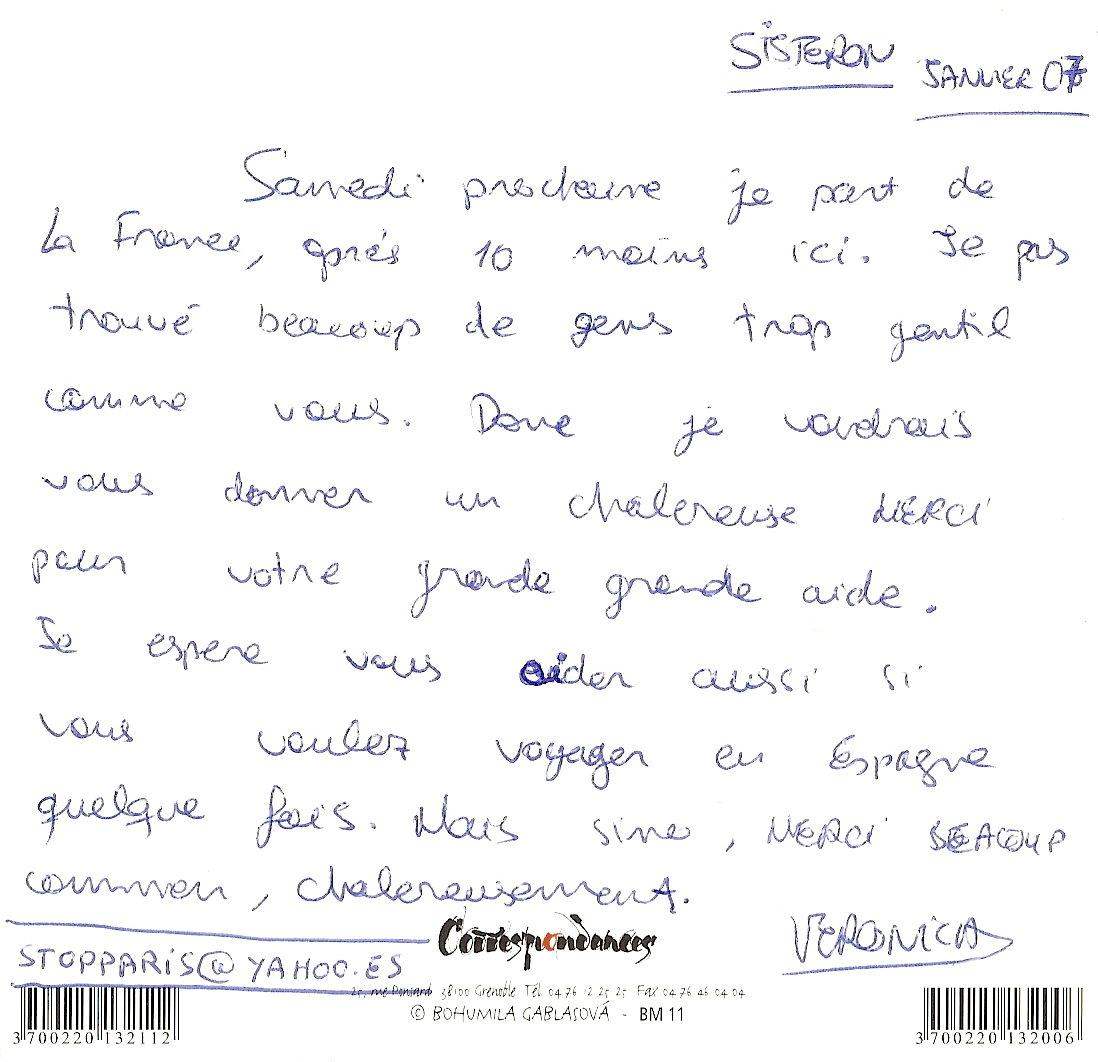 Lettre de Veronica, janvier 2007