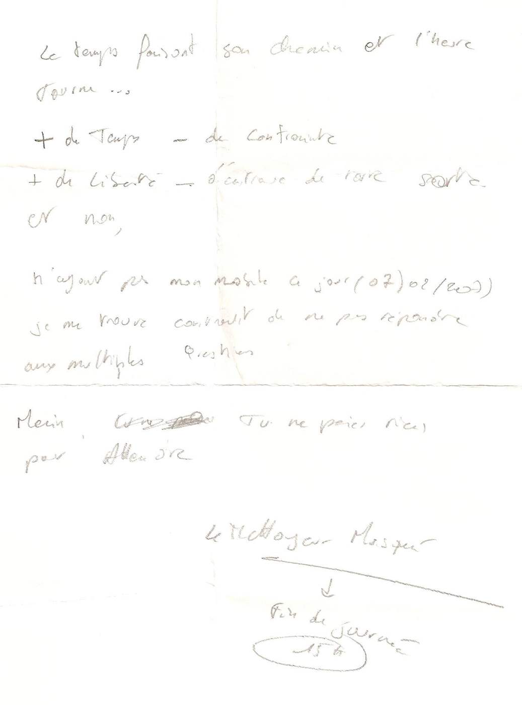 Lettre de Le nettoyeur masqué, février 2007