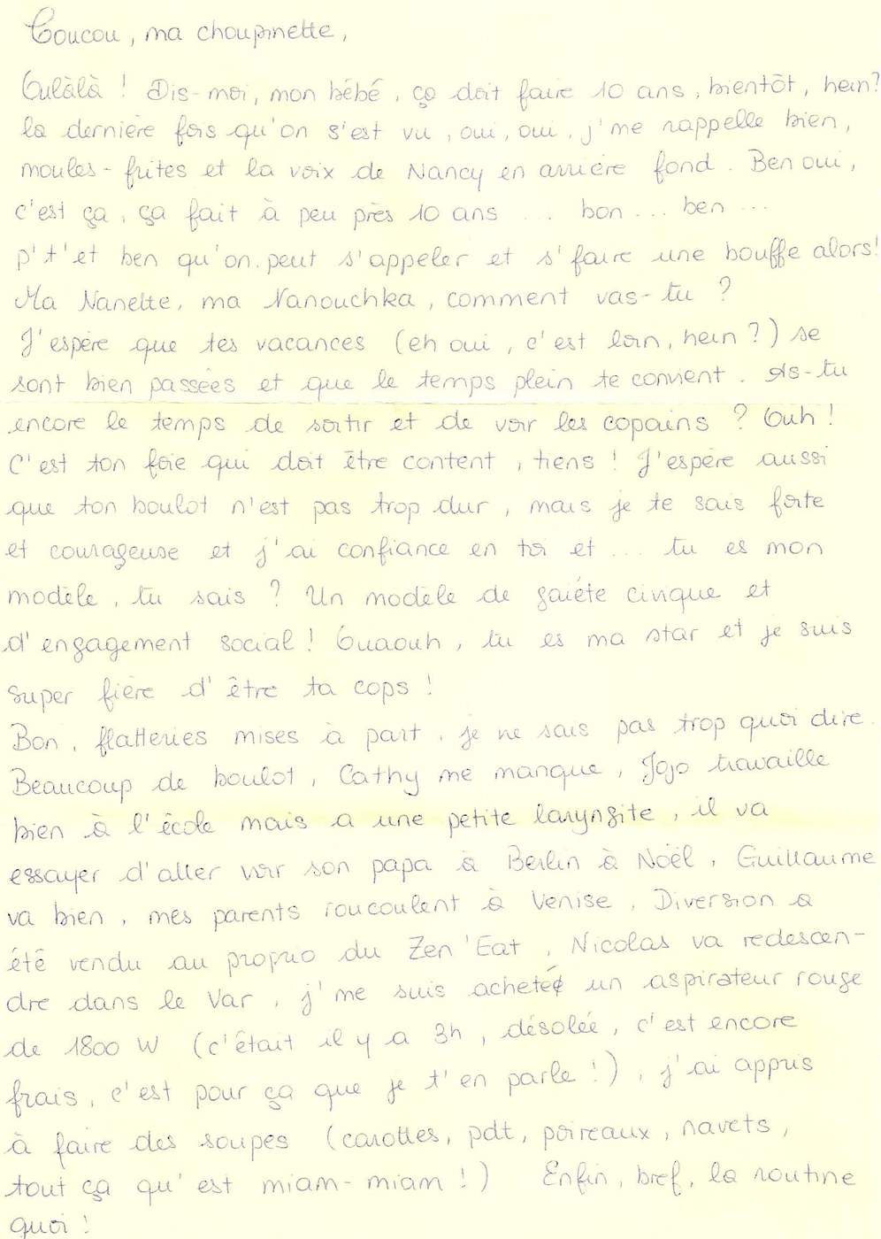 Lettre de Sandrine, octobre 2007