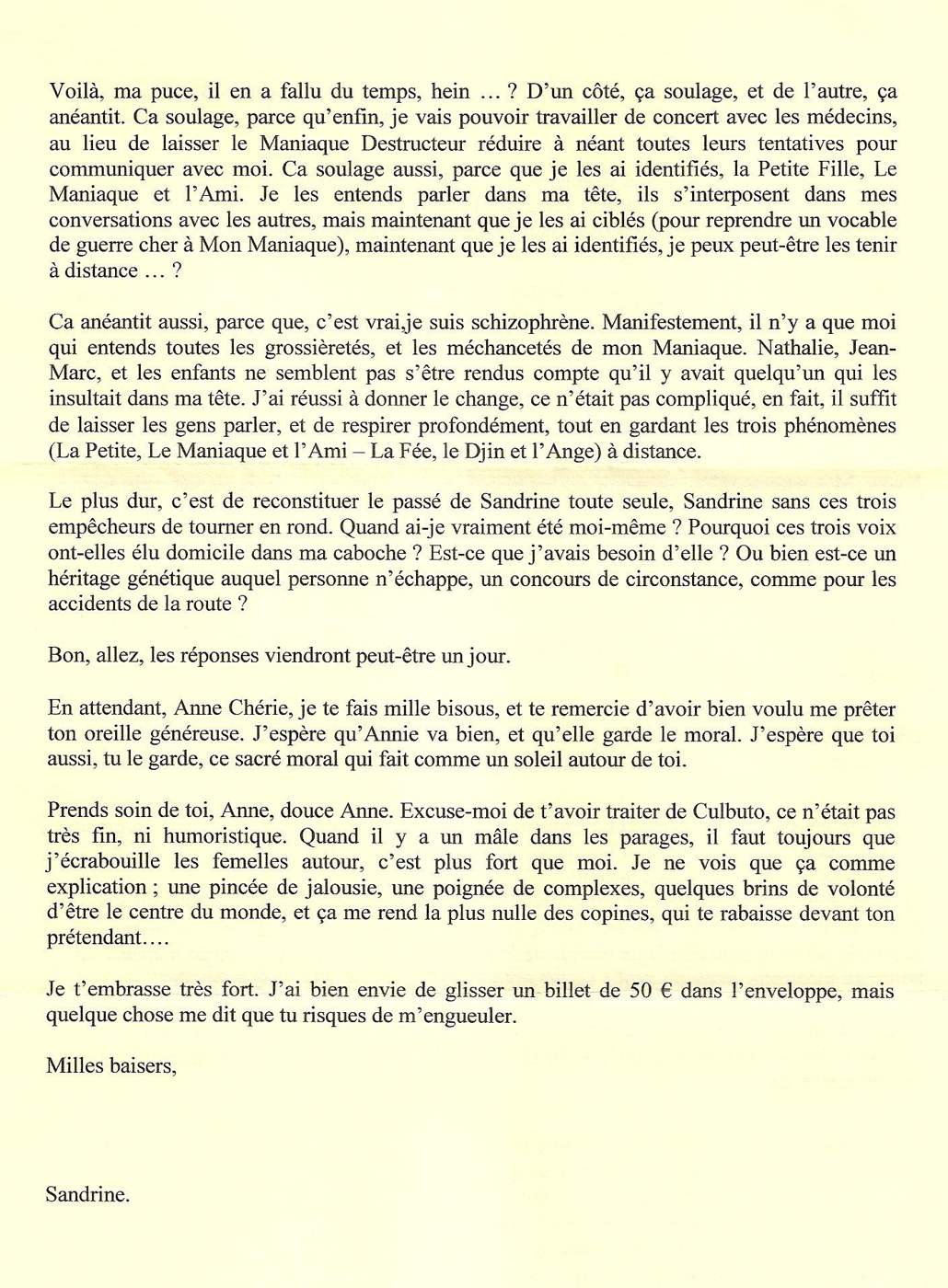 Lettre de Sandrine, février 2008