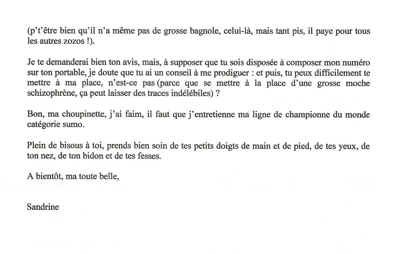 Lettre de Sandrine, mai 2008