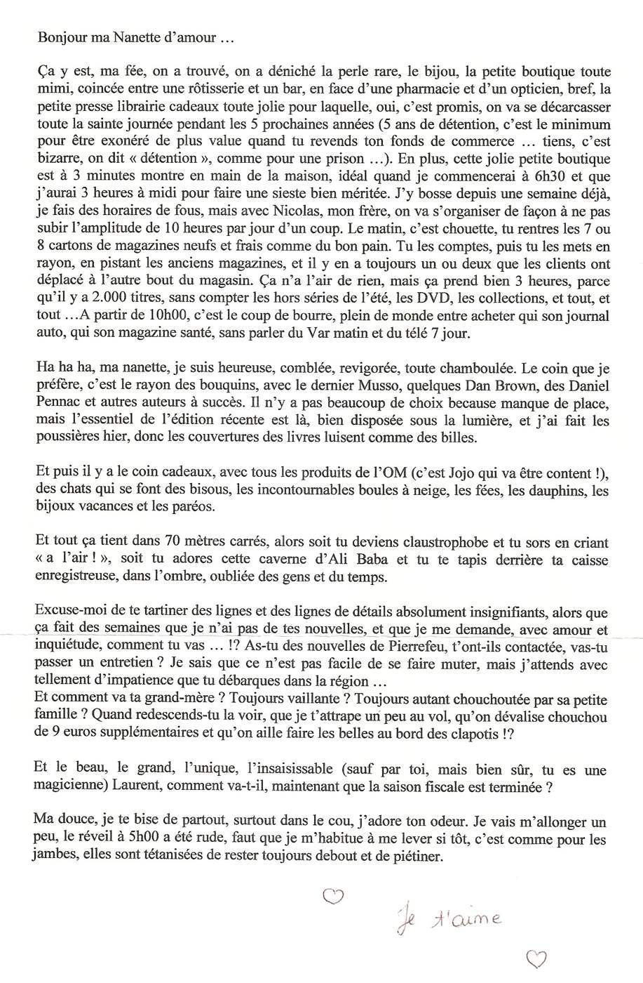 Lettre de Sandrine, juillet 2008
