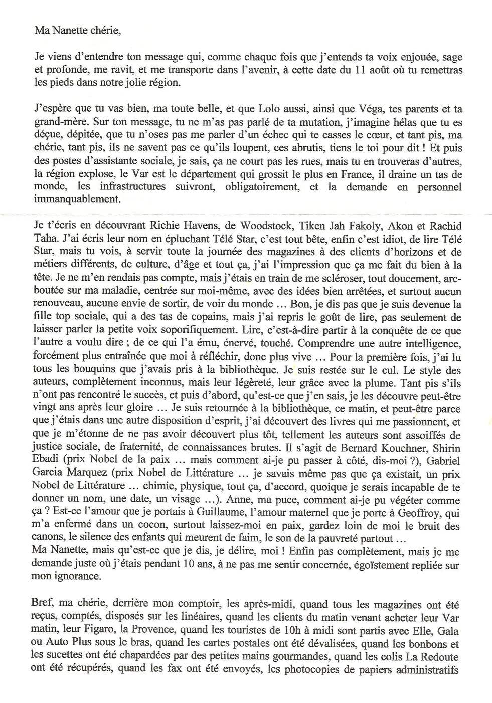 Lettre de Sandrine, juillet 2008