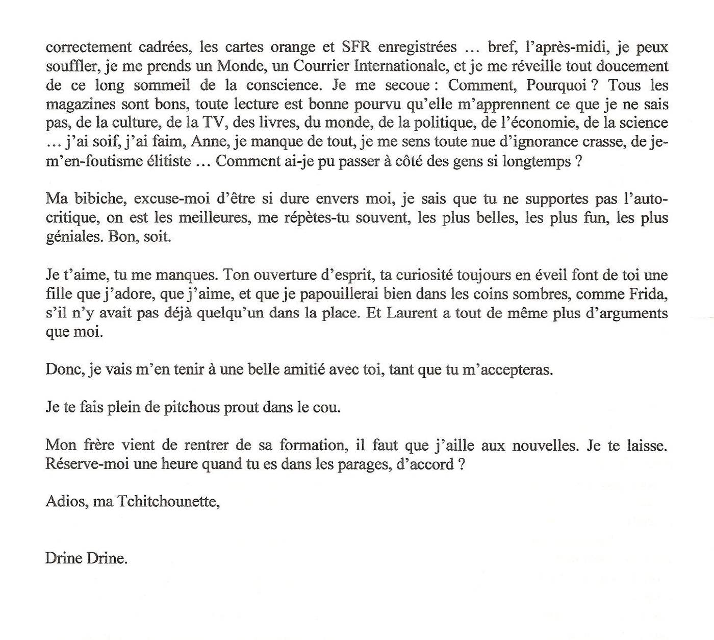 Lettre de Sandrine, juillet 2008