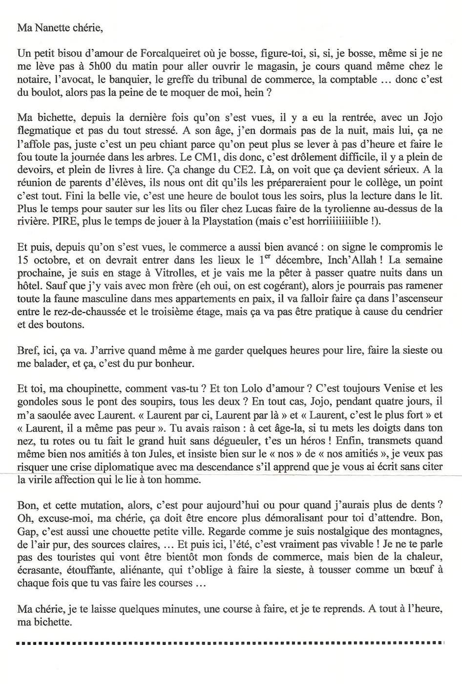 Lettre de Sandrine, septembre 2008