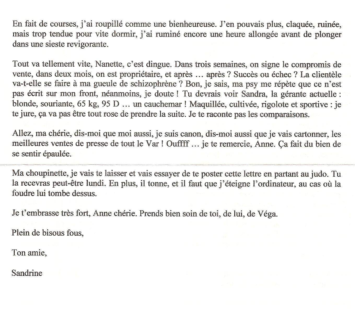 Lettre de Sandrine, septembre 2008