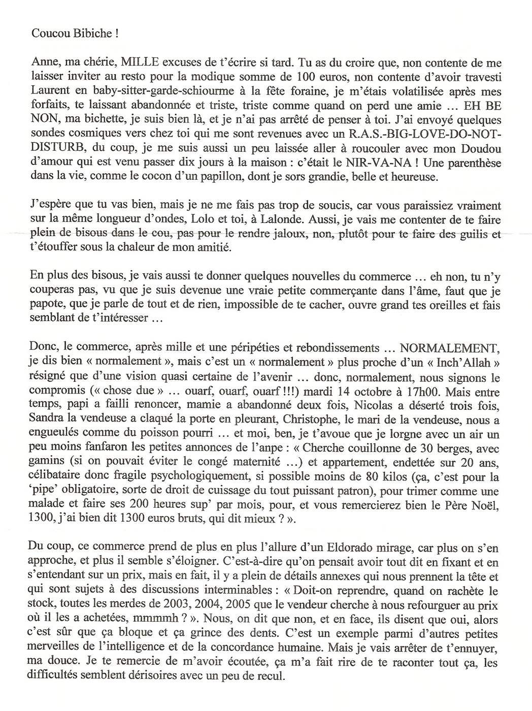 Lettre de Sandrine, octobre 2008
