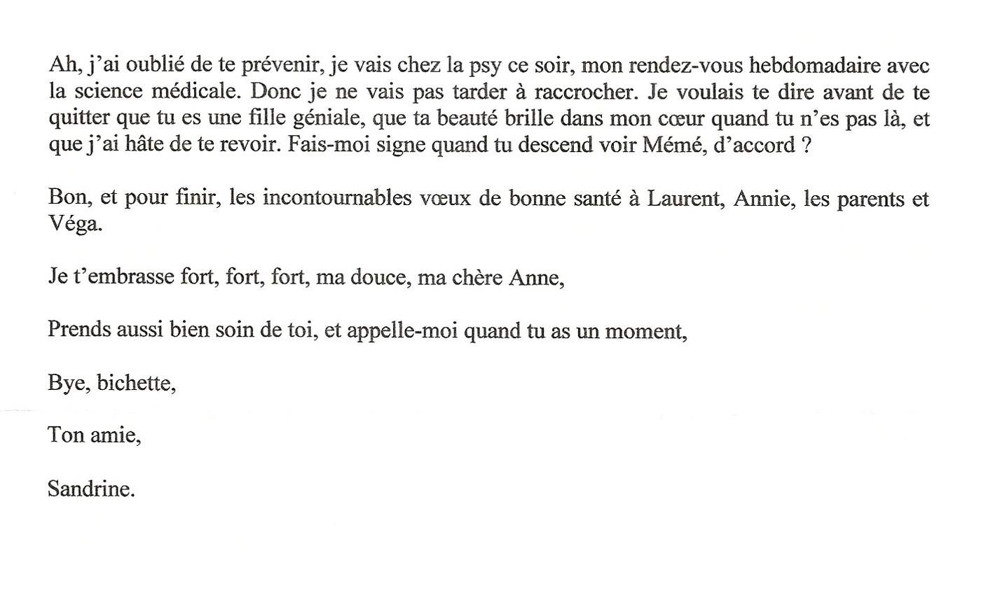 Lettre de Sandrine, octobre 2008