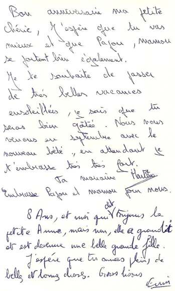Lettre de MartineErvin, août 1983