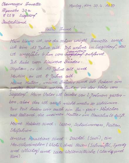 Lettre de Annette, avril 1990