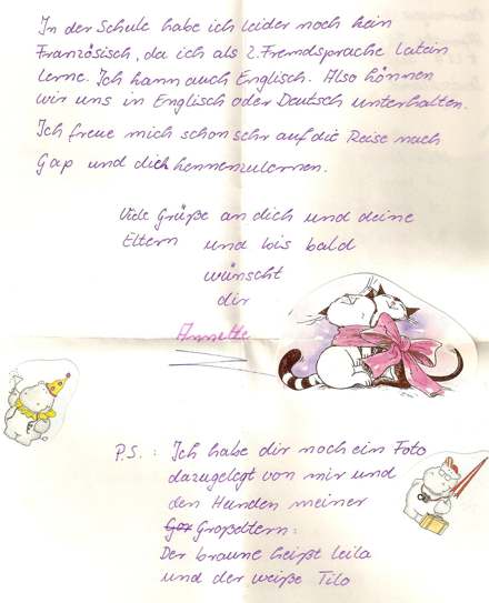 Lettre de Annette, avril 1990