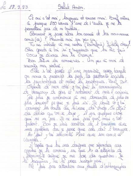 Lettre de Soad, septembre 1993