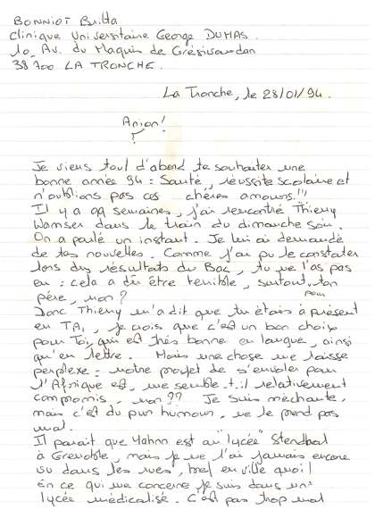 Lettre de Britta, janvier 1994