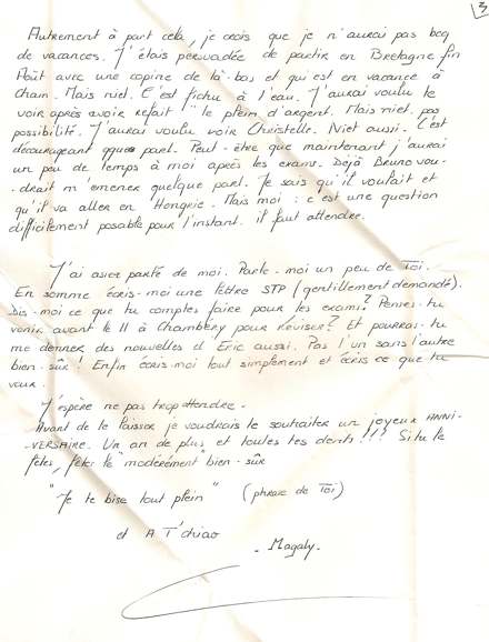 Lettre de Magaly, août 1995