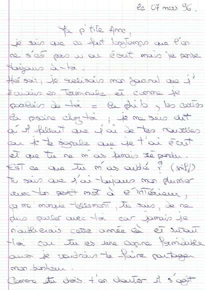 Lettre de Déborah, mars 1996