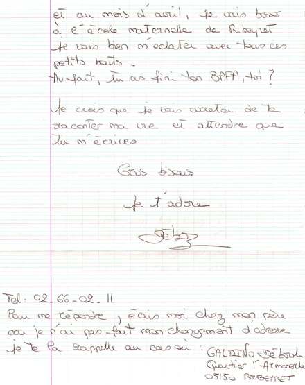 Lettre de Déborah, mars 1996