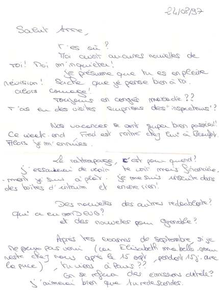 Lettre de Céline, août 1997