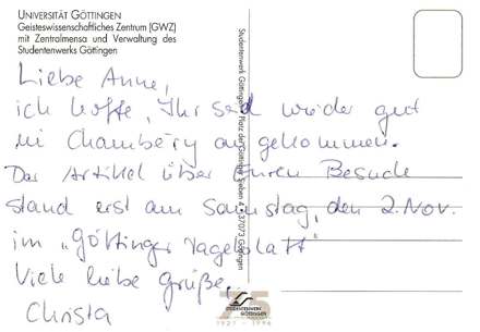 Lettre de Göttingen, novembre 1997