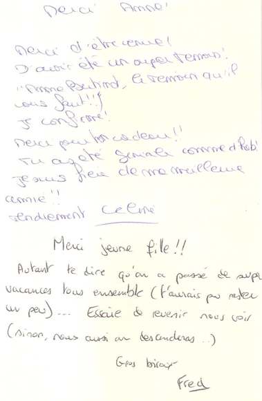 Lettre de Céline, août 2001