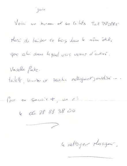 Lettre de Le nettoyeur masqué, janvier 2007